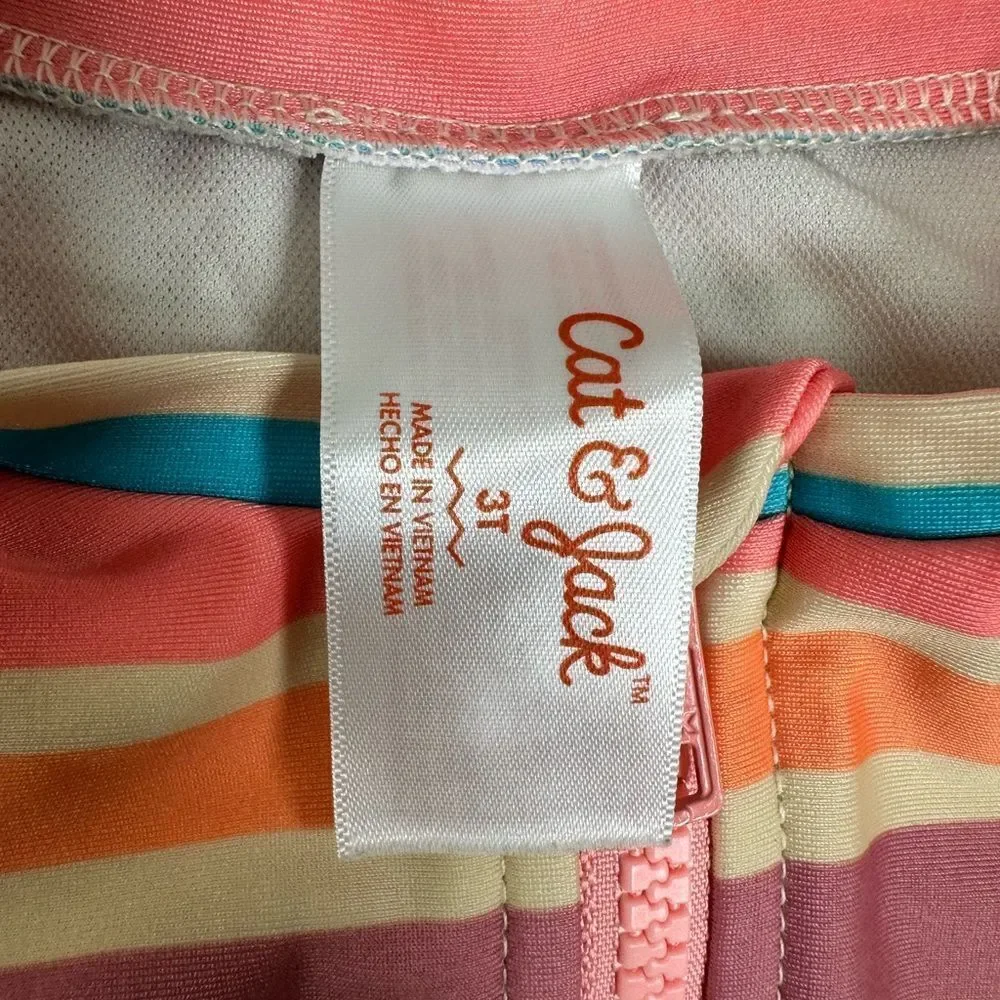 NWOT Cat & Jack Toddler Girls One Piece e Rashguard Orange Pink Swimsuit- 3T